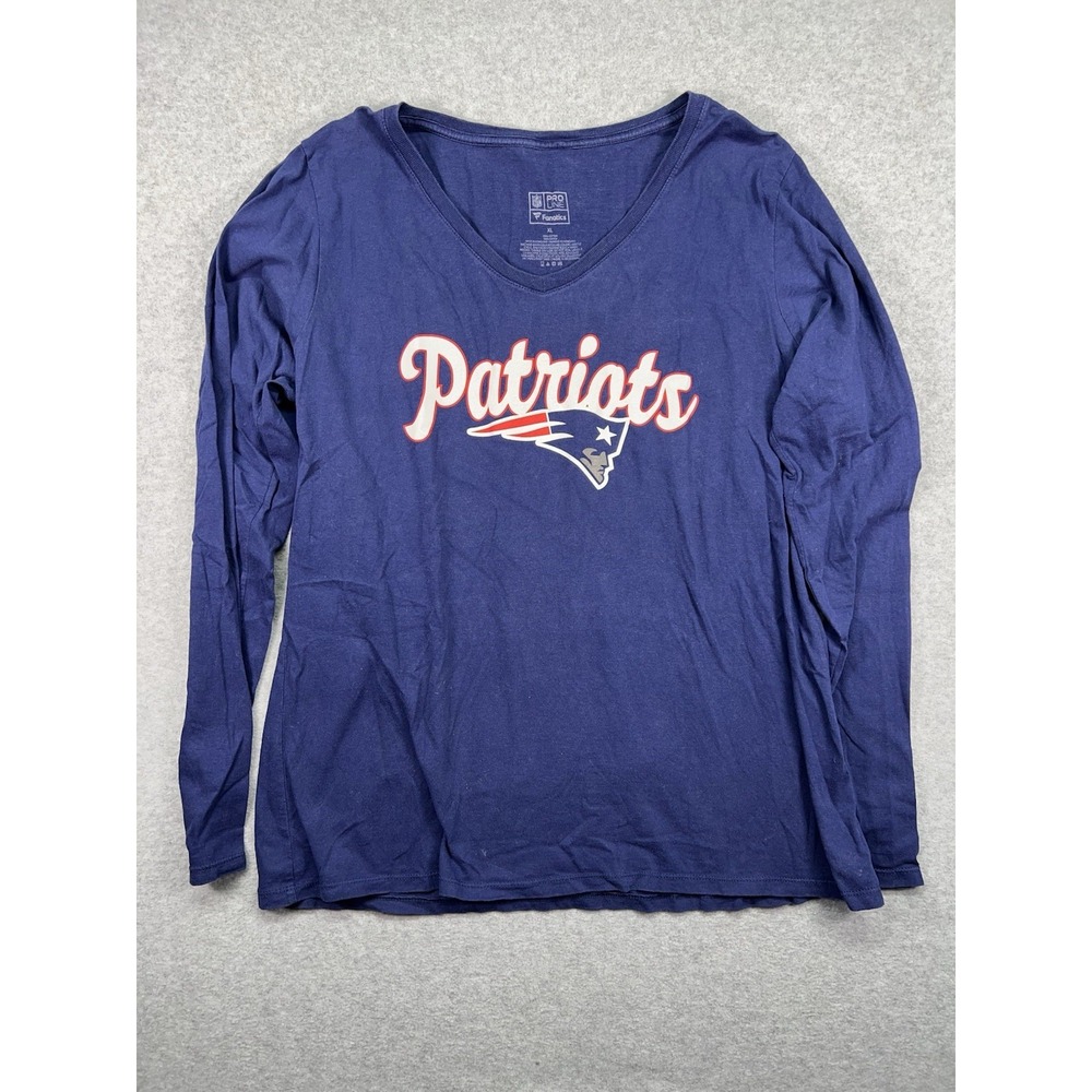 New England Patriots Shirt Womens XL Blue Long Sleeve NFL Jersey Tee